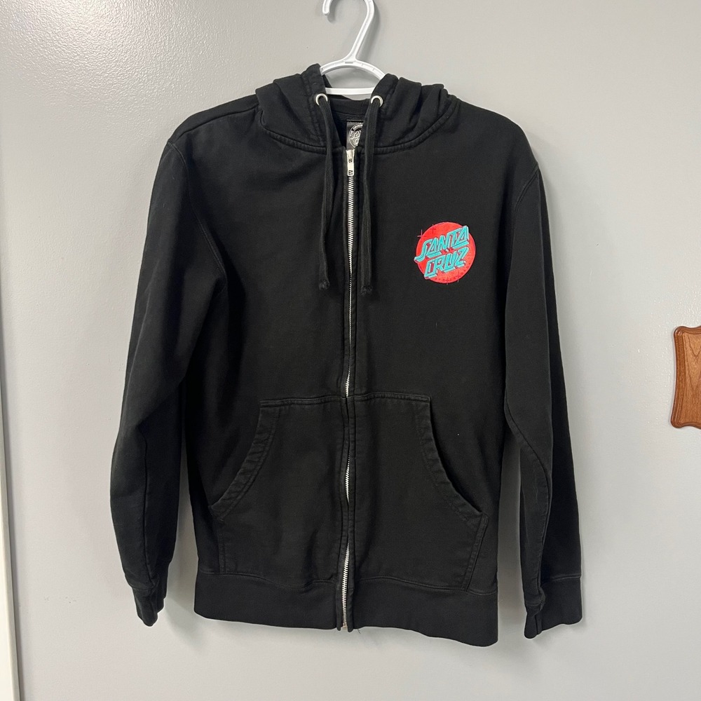 Santa Cruz Mens Full Zip Hoodie Black Fleece Hooded Sweatshirt Size Sm RN99052